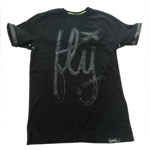 Fly Society Faux Leather Trim Short Sleeve Shirt - Mens Size Small - Black